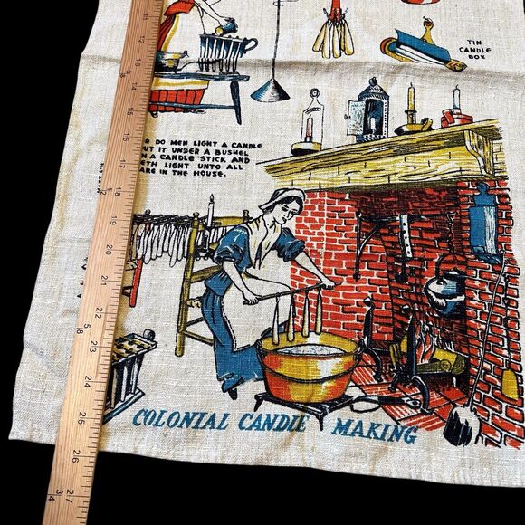Vintage Colonial Candle Making Dish Tea Towel Linen Farmhouse Early American - Picture 3 of 3